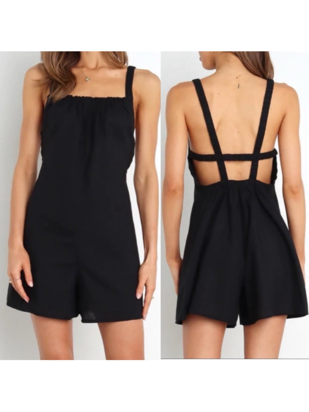 Petal & Pup Caffney Backless Linen Blend Playsuit Romper 0 Black